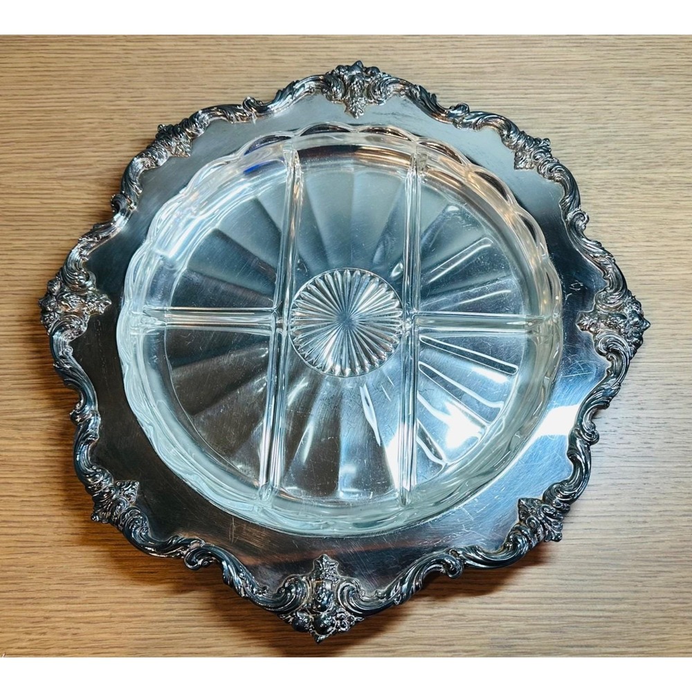 VTG International Silver Orleans Relish Tray w Glass Insert E.G.W.&S 14" 5.5lbs
